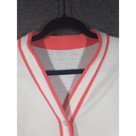 Vtg Preppy Golf Club Cardigan Cream Sweater Pink Trim‎ Bow Embroidery Retro - Picture 4 of 8